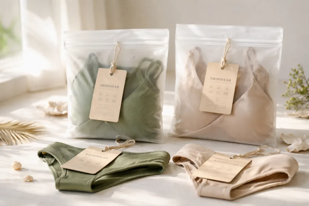 How to Start a Swimwear Line: 21 Steps for Smart Bulk Manufacturing and Fit Control 3 sustainable swimwear packaging display