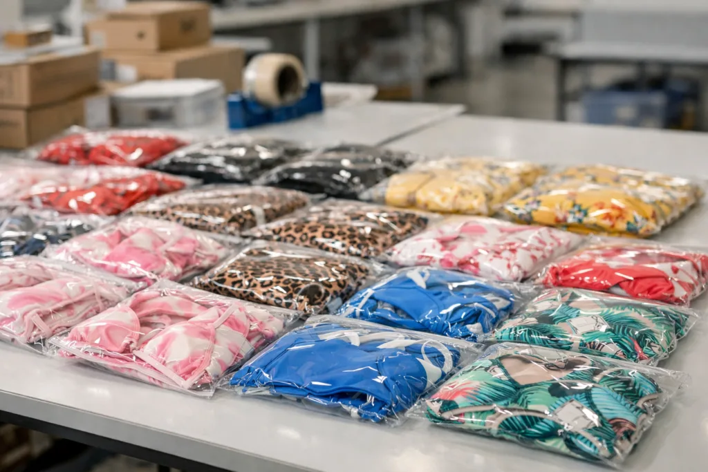 13 Swimwear Fabric Truths: How Stretch, Chlorine, and Fit Impact Every Order 3 swimwear fabric shipping packaging