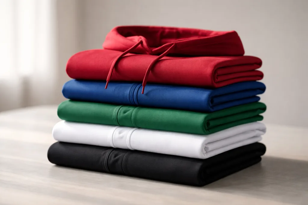 Team Apparel Colors that WOW: The Essential Guide for Stronger Branding 3 branded team apparel stack display