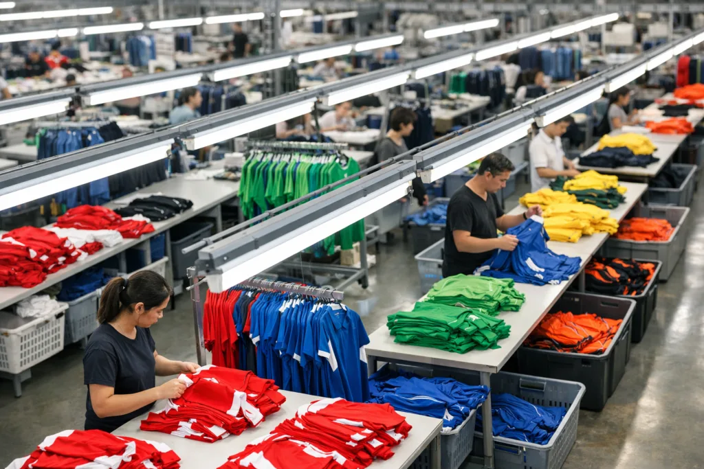 Bulk Teamwear Production: Overcoming Common Pitfalls with Practical Solutions 1 bulk teamwear production factory floor
