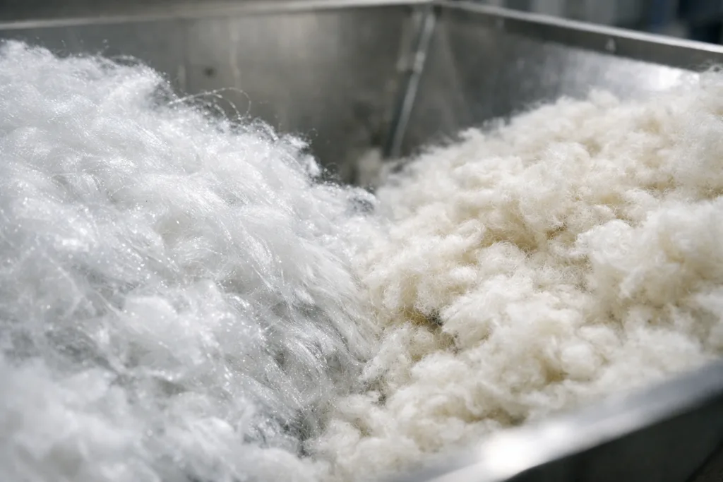 2 mixing rpet recycled cotton fibers