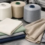 A professional depiction of Sorona fabric fiber spools and woven material, ideal for showcasing Sorona’s origin and texture in manufacturing.