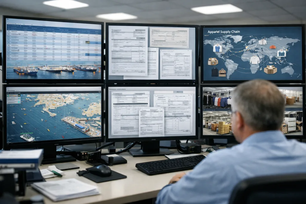Port Access, Logistics & Your Apparel Lead Time: 7 Realities Every Brand Must Know 3 apparel logistics control room