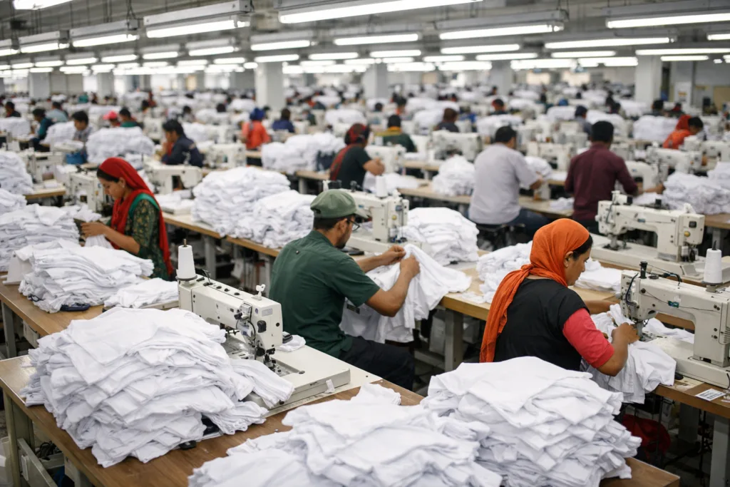 Can Bangladesh Replace China for Fashion Brands? 7 Insider Facts on Cost, Order Types, and Sourcing Traps 1 bangladesh tshirt mass production