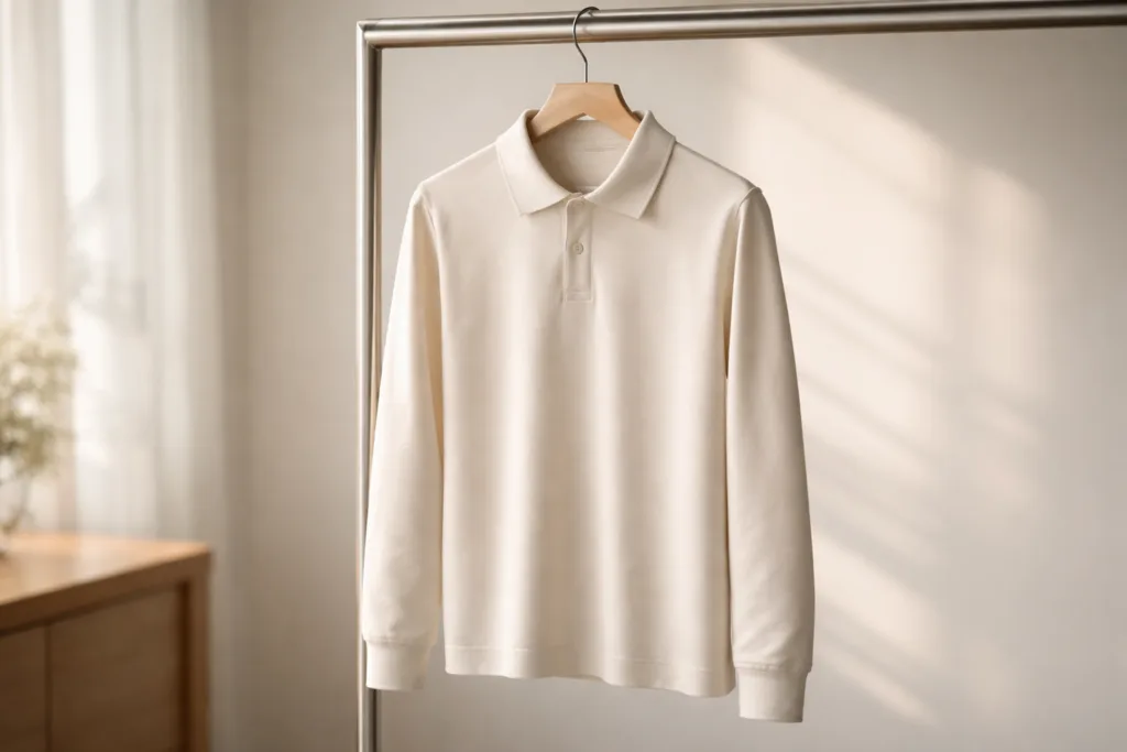 How to Develop and Source Long Sleeve Cotton Polo Shirts for Workwear – Key Purchasing and Fabric Decisions 3 branded long sleeve cotton polo display