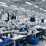 A comparison of apparel manufacturing environments in China and India, highlighting modern processes and efficient layouts.