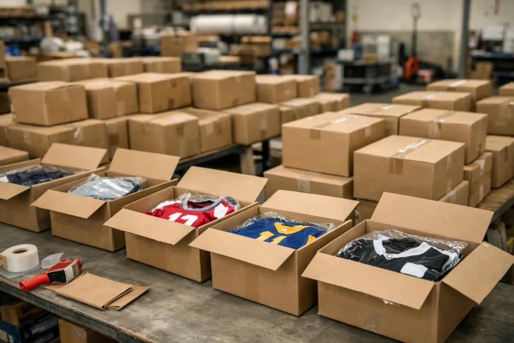 How Long Does It Take to Manufacture Custom Team Clothing? (Full Factory Timeline Breakdown) 3 custom team clothing packing shipping