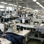 An image showing the professional atmosphere of a gym clothing manufacturing facility, emphasizing technical capabilities and clean production lines.