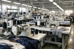 Home 41 An image showing the professional atmosphere of a gym clothing manufacturing facility, emphasizing technical capabilities and clean production lines.