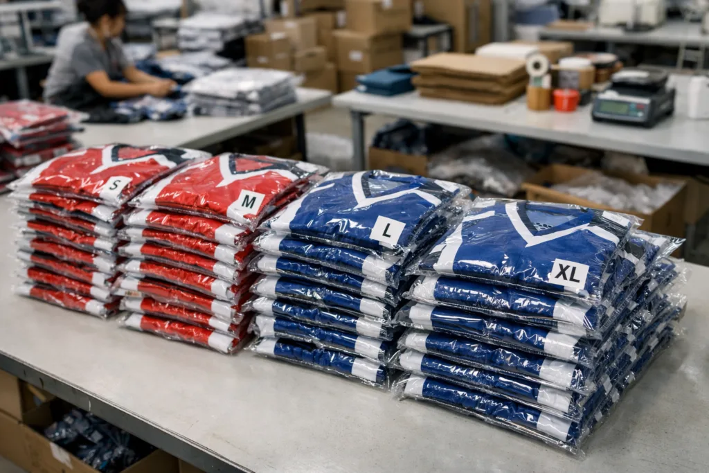 Avoid Big Sizing Mistakes: 13 Proven Steps to Smart Bulk Team Clothing Planning 3 packaged team uniforms ready shipment