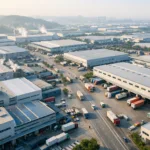 Aerial visualization of China’s dense apparel supply clusters, illustrating how tightly integrated fabric and accessory suppliers contribute to consistent garment quality.