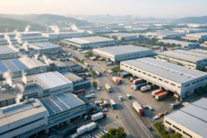 Home 41 Aerial visualization of China’s dense apparel supply clusters, illustrating how tightly integrated fabric and accessory suppliers contribute to consistent garment quality.