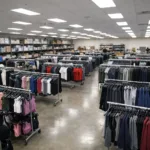 A clean, professional gym apparel supplier warehouse with racks of bulk wholesale activewear, reflecting the article’s focus on inventory reliability and consistency.