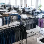 A professional factory scene highlighting blank gym clothing production, with a clean setup to demonstrate fast bulk sourcing for brand launches.