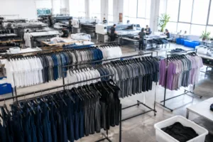Home 42 A professional factory scene highlighting blank gym clothing production, with a clean setup to demonstrate fast bulk sourcing for brand launches.