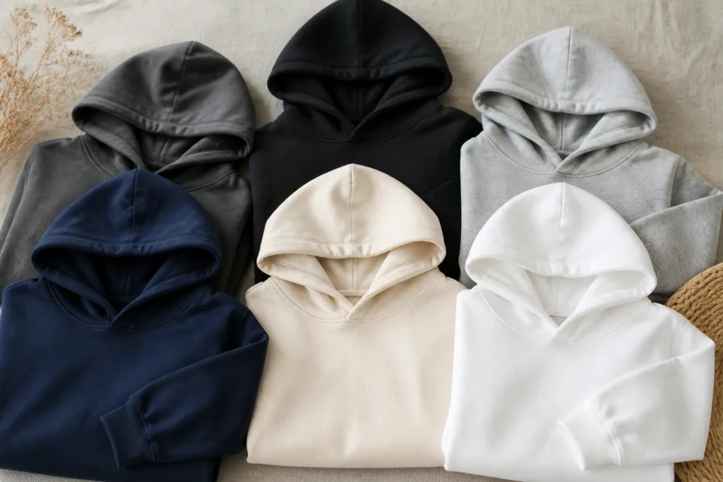 When to Use Blank vs Custom-Made Hoodies: A Manufacturer’s Guide for Printing Brands 1 blank hoodies printing brands flatlay