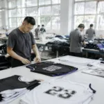 A professional sportswear factory producing custom team gym apparel in bulk with focus on color consistency and numbering.