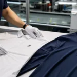 A manufacturer-side comparison of embroidered and printed polo shirt logos during sample evaluation.