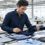 A product development table showing fabric options, color references, and polo construction details for brand-focused polo creation.