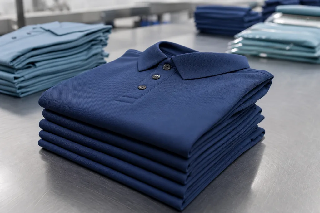 Custom Golf Shirts vs Standard Team Polos: Which Should a Brand Choose? 3 finished polo shirts ready packing