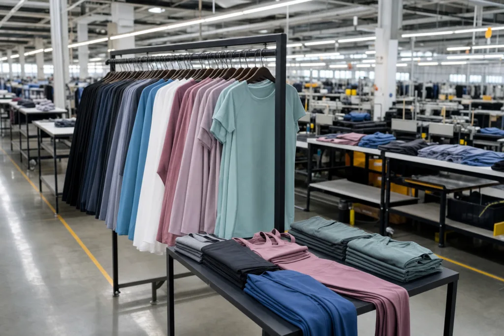 How to Build a Gym Clothing Collection for Online Sales with Your Manufacturer 1 gym clothing collection planning factory floor