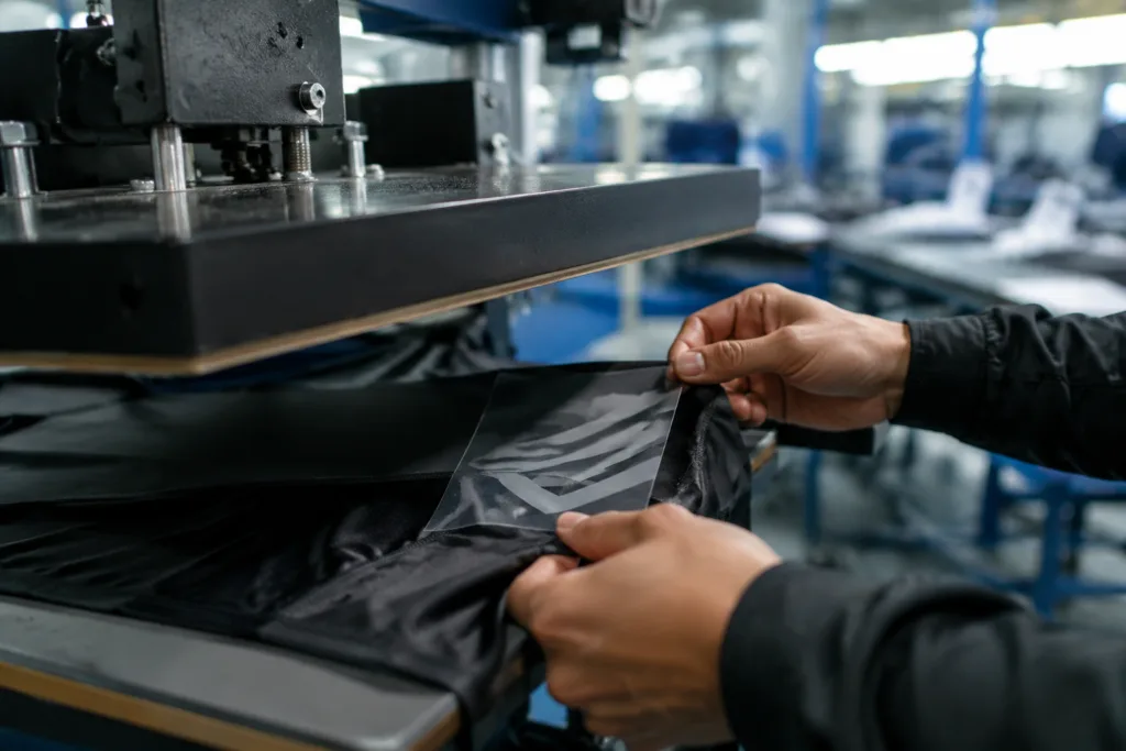 Logo Placement Secrets: 7 Practical Ways Logo Position Impacts Gym Clothing Costs, Fit & Brand Image 2 heat seal logo application gym shirt