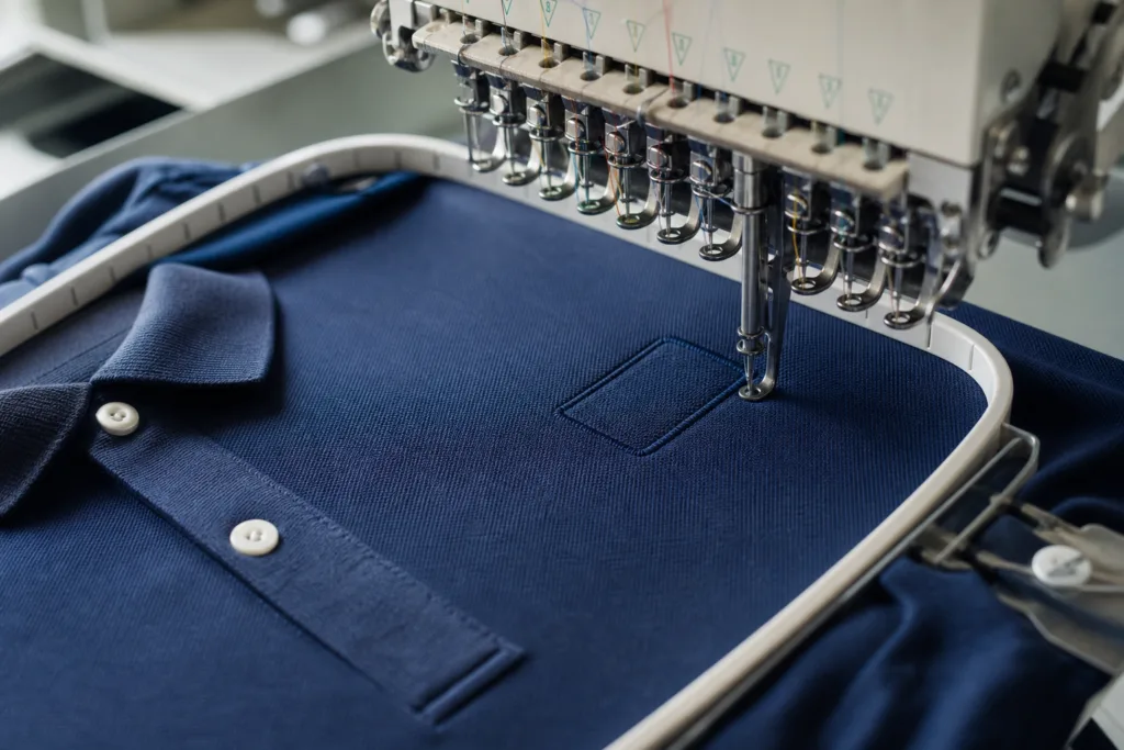 How Brands Can Develop Custom Polo Shirts That Truly Match Their Positioning: Fabric, Fit, Logo, and Packaging Options 2 logo application branded polo shirts