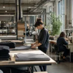 A realistic small-batch garment production environment that reflects flexible low MOQ manufacturing.