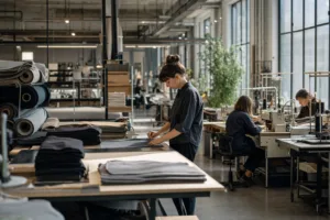 Home 42 A realistic small-batch garment production environment that reflects flexible low MOQ manufacturing.