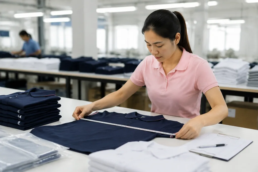 Polo Shirt Supplier vs Manufacturer: Why Choosing a Manufacturer Matters for Custom, Private‑Label and Repeat Orders 3 polo quality inspection