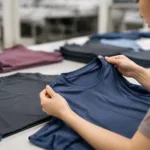 Detailed factory inspection of gym T-shirts shows expert attention to fabric texture, stitching, and construction—core factors in private label product quality.