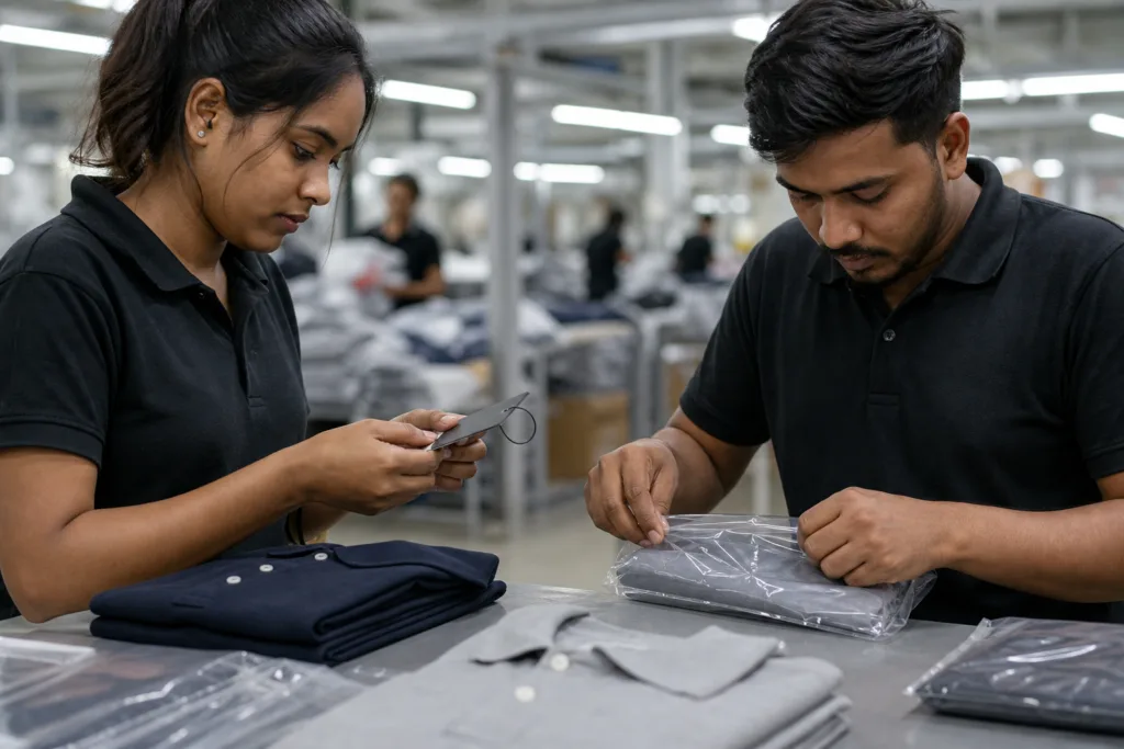 How to Customize Polo Shirts with Labels, Hangtags, and Retail Packaging for Private Label Readiness 2 polo barcode packaging inspection