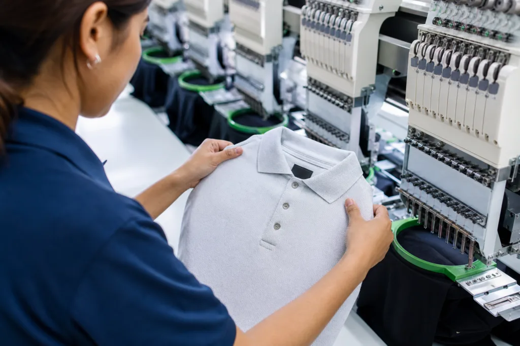 Best Fabrics for Polo Shirt Manufacturing: How to Choose Cotton, Pique, Polyester, and Blends for Different Buying Scenarios 2 polo fabric embroidery testing