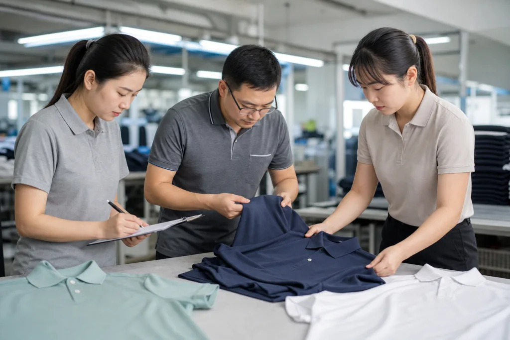 Best Fabrics for Polo Shirt Manufacturing: How to Choose Cotton, Pique, Polyester, and Blends for Different Buying Scenarios 3 polo fabric quality control