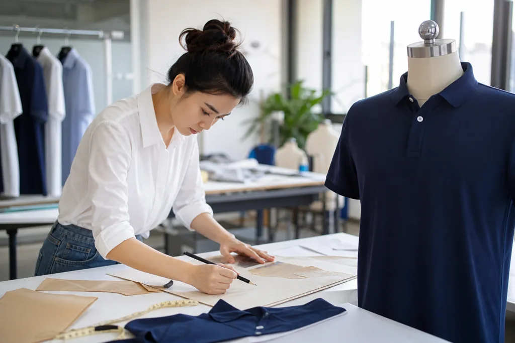 Polo Shirt Manufacturing Process: From Fabric Selection to Bulk Production 2 polo shirt pattern making sample development