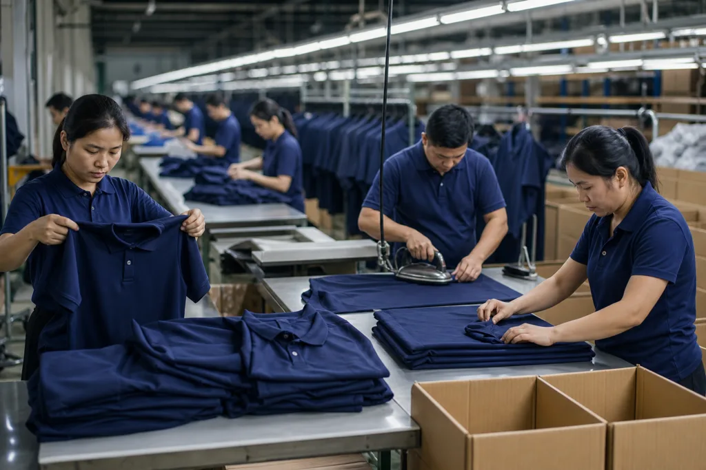 Polo Shirt Manufacturing Process: From Fabric Selection to Bulk Production 3 polo shirt quality control packing