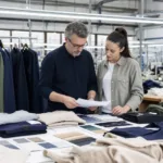 A professional garment factory scene showing early-stage order planning for startup apparel products.