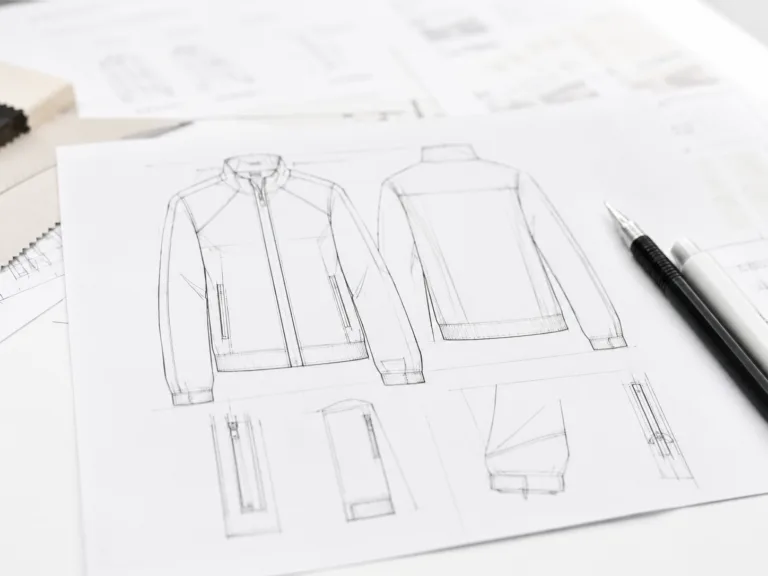 Custom apparel sample development with technical garment sketch and design planning