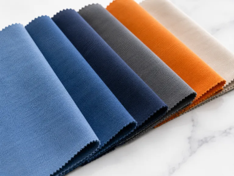 Fabric swatches for custom clothing manufacturing including sportswear, polo shirts, hoodies, and T-shirts