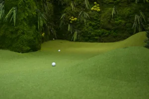 About 1 Indoor golf putting green inside the Ninghow Wear experience store
