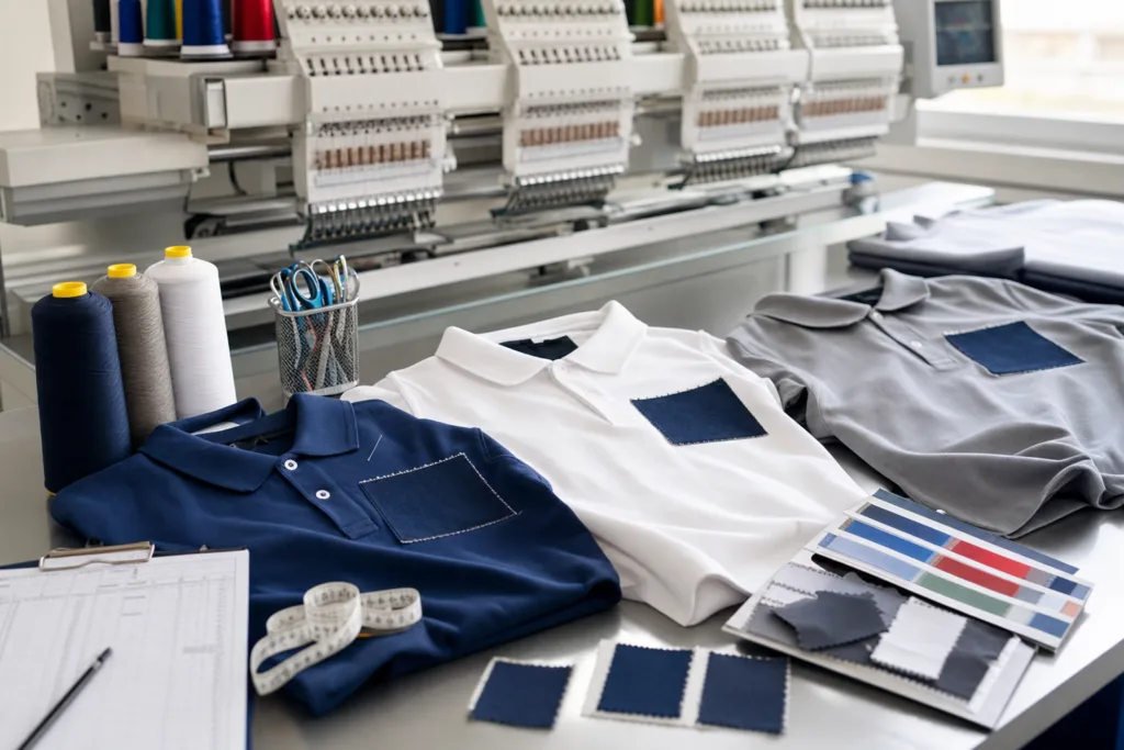 Bulk Custom Polo Shirts: What Affects Price, MOQ, and Lead Time? 2 bulk custom polo shirts sampling logo development
