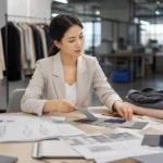 A professional buyer prepares product details before requesting quotes for buying clothing from China.