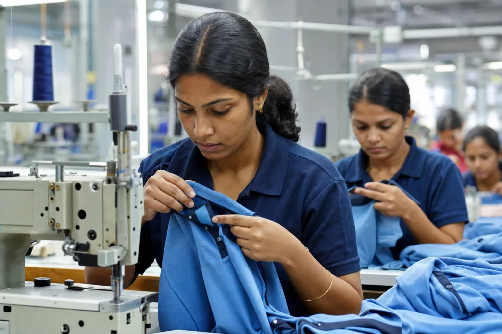 How Quality Control Works in Custom Polo Shirt Manufacturing 2 inline sewing inspection polo shirt quality control