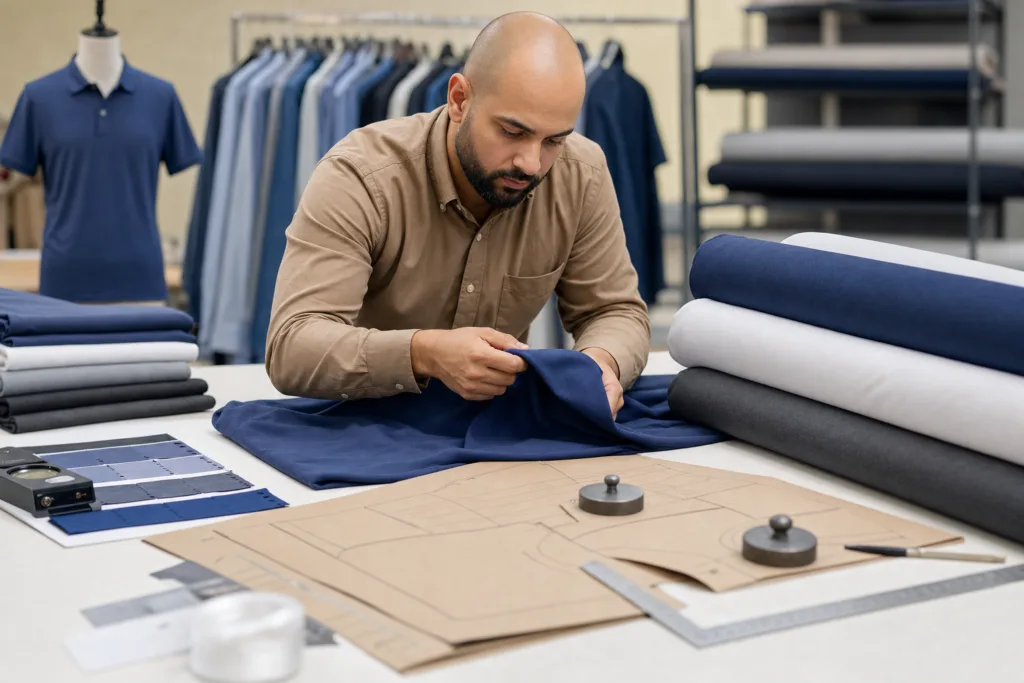 OEM Polo Shirts vs Ready-Made Polos: Which Option Is Better for Brand Building and Bulk Sourcing? 2 polo fabric fit planning workspace