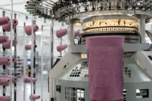 Home 43 Seamless activewear being produced on a circular knitting machine