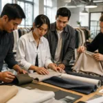 Domestic vs overseas clothing manufacturers comparison with fabric samples and technical documents