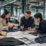 long term clothing manufacturer partner review with buyers checking samples and specs