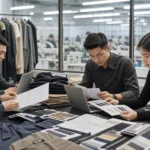 Team reviewing documents to import clothing from China to EU markets