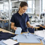 Apparel manufacturing team comparing fabric swatches for custom polo shirts