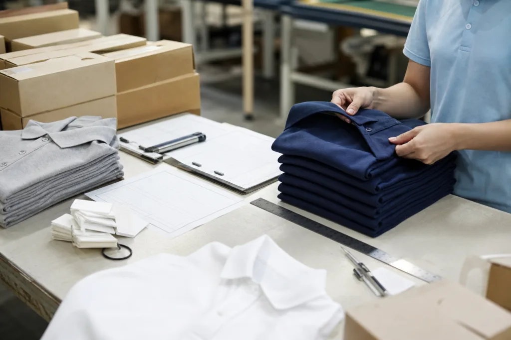 Custom Company Polo Shirts: Manufacturer-Ready Bulk Buying Guide 3 Polo shirts arranged for bulk-order quality inspection